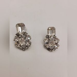 Vintage Art Deco Emerald Cut Rhinestone Earrings Screwback Mid Century Modern